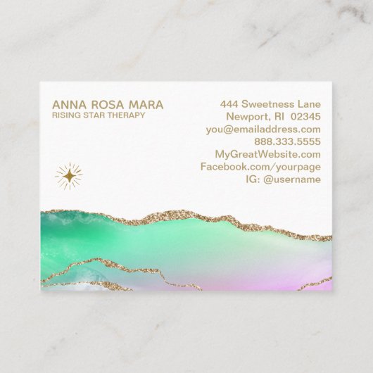 *~* Rainbow Pastel Agate Gold Glitter Veins Star Visitekaartje (Achterkant)