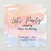 Rainbow Pastel Aquarelle Anniversaire Invitation (Devant / Derrière)