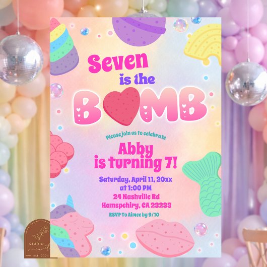 Rainbow Pastel Bath Bomb Birthday Invitation
