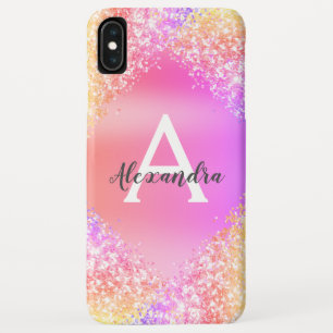 Rainbow Pastel Bling Luxe Glitter Monogram iPhone XS Max Hoesje