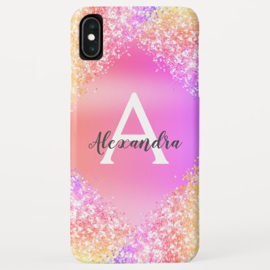 Rainbow Pastel Bling Luxe Glitter Monogram Case-Mate iPhone Case (Achterkant)