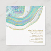 *~* Rainbow Pastel Blue Mint Gold Glitter Agate Vierkante Visitekaartje (Achterkant)