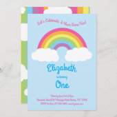 Rainbow Pastel Cute Kinder 1st Birthday Party roze Kaart (Voorkant / Achterkant)