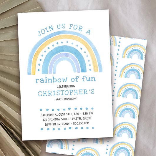 Rainbow Pastel Doodle Art Boys Invitation Annivers