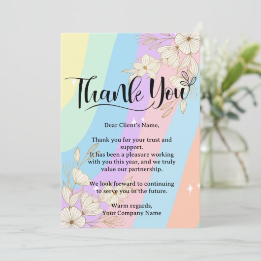 Rainbow Pastel Floral Small Business Appreciation Bedankkaart (Staand voorkant)