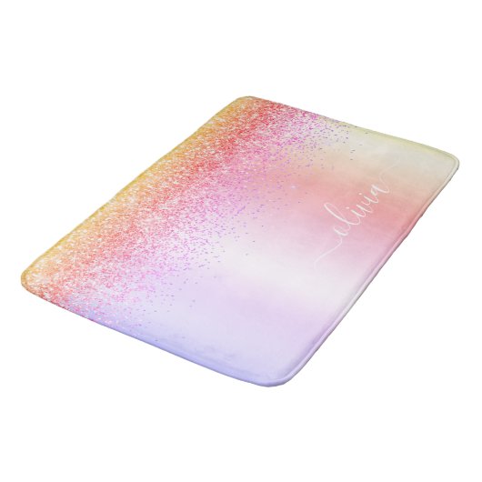 Rainbow Pastel Girly Glitter Metal Monogram Naam Badmat (Gekanteld)