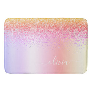 Rainbow Pastel Girly Glitter Metal Monogram Naam Badmat