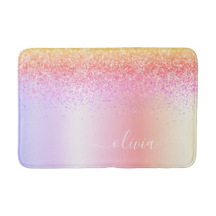 Rainbow Pastel Girly Glitter Metal Monogram Naam Badmat