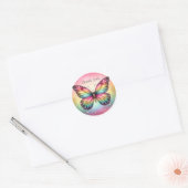 Rainbow Pastel Glitter Butterfly - Dank u - Ronde Sticker (Envelop)