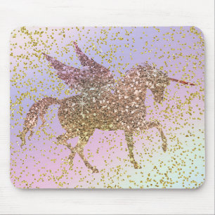 Rainbow Pastel Gold Glitter Unicorn Trendy Girls Muismat