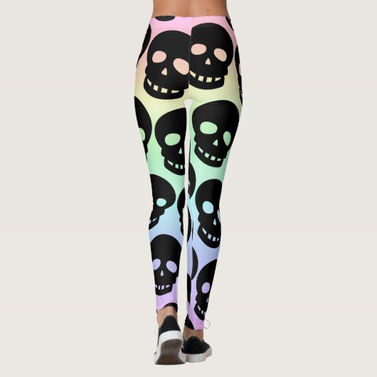 Rainbow Pastel Goth Skulls Big Print Leggings (Dos)