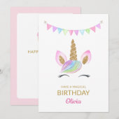 Rainbow Pastel Magique Unicorn Visage Carte Annive (Devant / Derrière)