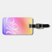 Rainbow Pastel Script Monogramed Bagagelabel (Voorkant horizontaal)