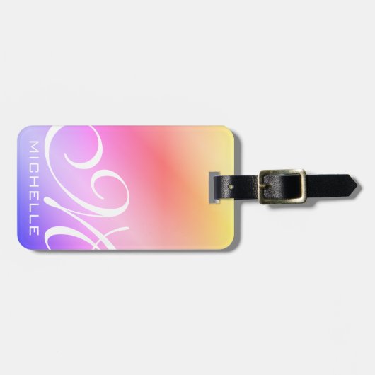 Rainbow Pastel Script Monogramed Bagagelabel (Voorkant horizontaal)