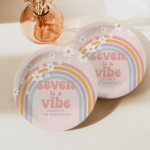 Rainbow Pastel Seven is een Vibe 7e verjaardag Papieren Bordje