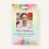 Rainbow Pastel Teacher ID Badge | Gepersonaliseerd (Voorkant)