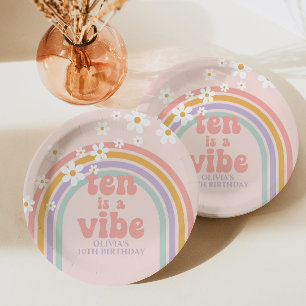Rainbow Pastel Ten is a Vibe 10de verjaardag Papieren Bordje