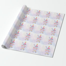 Rainbow Pastel Unicorn Any Age Birthday  Cadeaupapier