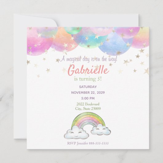 Rainbow Pastel Unicorn Invitation Anniversaire de  (Devant)