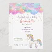 Rainbow Pastel Unicorn Invitation Anniversaire de  (Devant / Derrière)