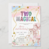 Rainbow Pastel Unicorn Two Magical 2nd birthday In Kaart (Voorkant)