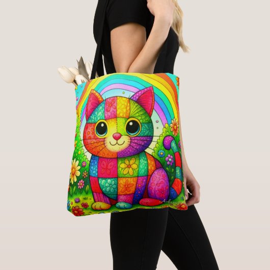 Rainbow Patchwork Cat Art Draagtas (Dichtbij)