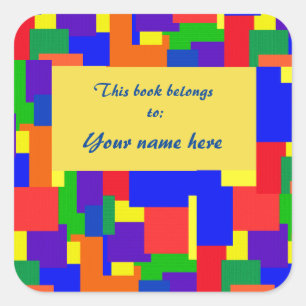 Rainbow Patchwork Quilt Abstract Design Bookplate Vierkante Sticker