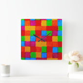 Rainbow Patchwork Quilt Color Grid Abstract Vierkante Klok (Huis)