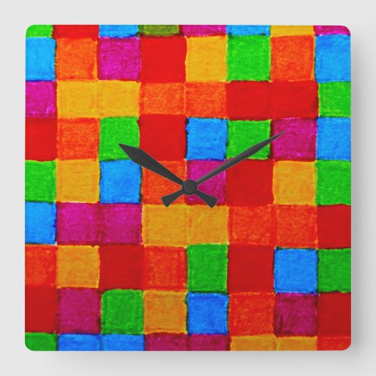 Rainbow Patchwork Quilt Color Grid Abstract Vierkante Klok (Voorkant)