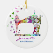 Rainbow Patchwork Quilt Sewing Machine Keramisch Ornament (Achterkant)