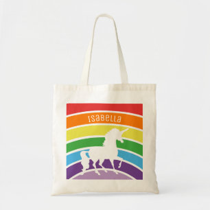 Rainbow Pattern White Unicorn Personalized Kinder Tote Bag