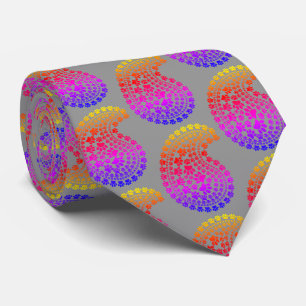 Rainbow Paw Print Paisley Patroon Lichtgrijs Stropdas