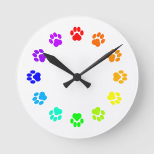 Rainbow Pawprint Clock Ronde Klok