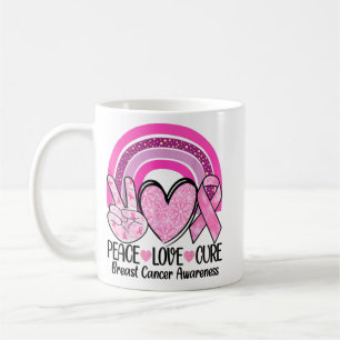 Rainbow Peace Love Cure Pink Ribbon Breast Cancer Koffiemok