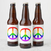 Rainbow Peace Sign Bier Etiket (Flessen)