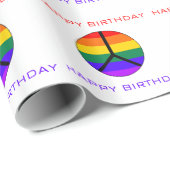 Rainbow Peace Sign Happy Birthday Cadeaupapier (Rol Hoek)