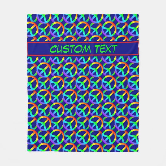 Rainbow Peace Sign met aangepaste tekst Fleece Deken (Voorkant)