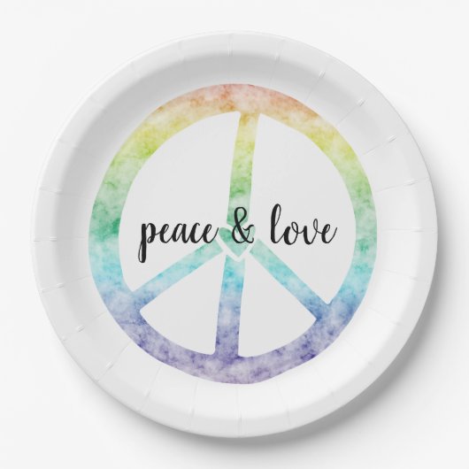 Rainbow Peace Sign met hart gepersonaliseerd Papieren Bordje (Voorkant)