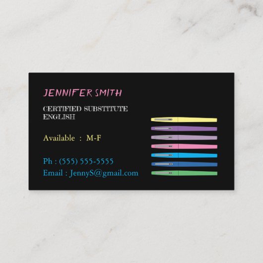 Rainbow Pen Enseignant Carte de visite noir (Dos)