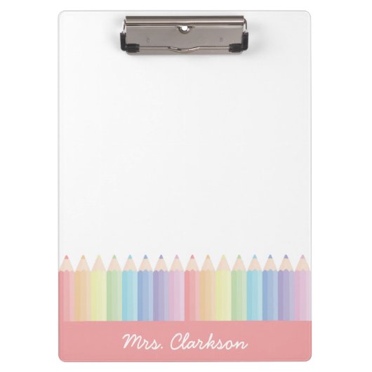 Rainbow Pencils Gepersonaliseerde Leraar Klembord (Voorkant)