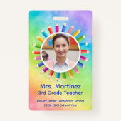 Rainbow Pencils Leraar Foto ID Badge | School-ID (Voorkant)