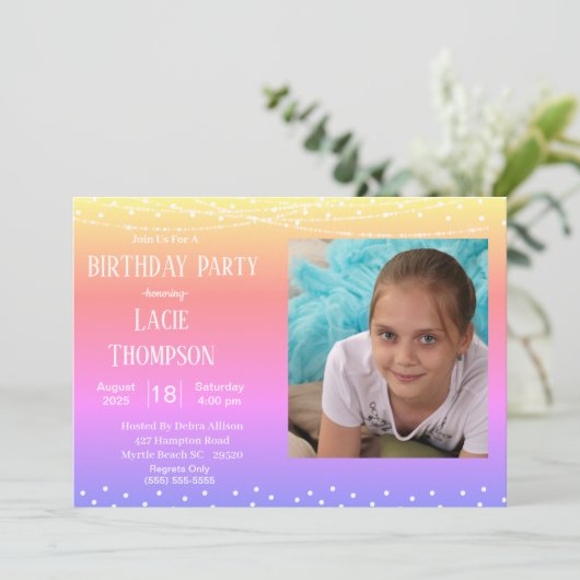 Rainbow Photo Anniversaire Invitation (Debout devant)