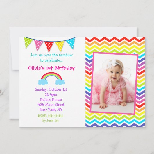 Rainbow Photo Birthday Invitations Kaart (Voorkant)