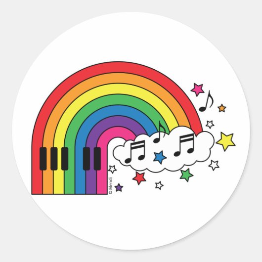 Rainbow Piano Ronde Sticker (Voorkant)