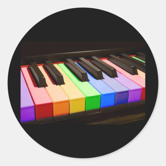 Rainbow Piano Ronde Sticker (Voorkant)