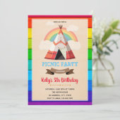 Rainbow picknick-uitnodiging feestdagenkaart (Staand voorkant)