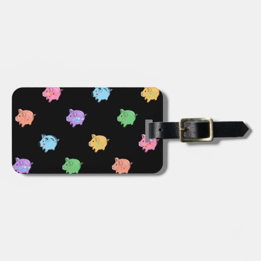 Rainbow Pig Pattern op zwart Bagagelabel (Voorkant horizontaal)