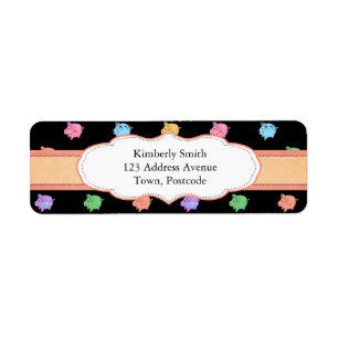 Rainbow Pig Pattern op zwart Etiket