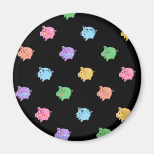Rainbow Pig Pattern op zwart Magneet