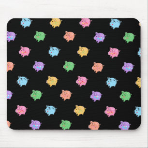 Rainbow Pig Pattern op zwart Muismat